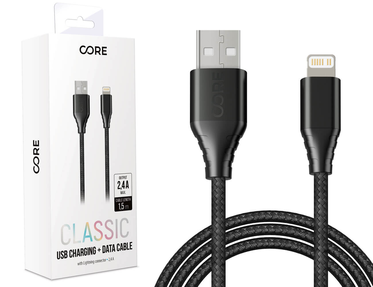 Core - Package Contents: Black Lightning USB Cable with nylon braid
