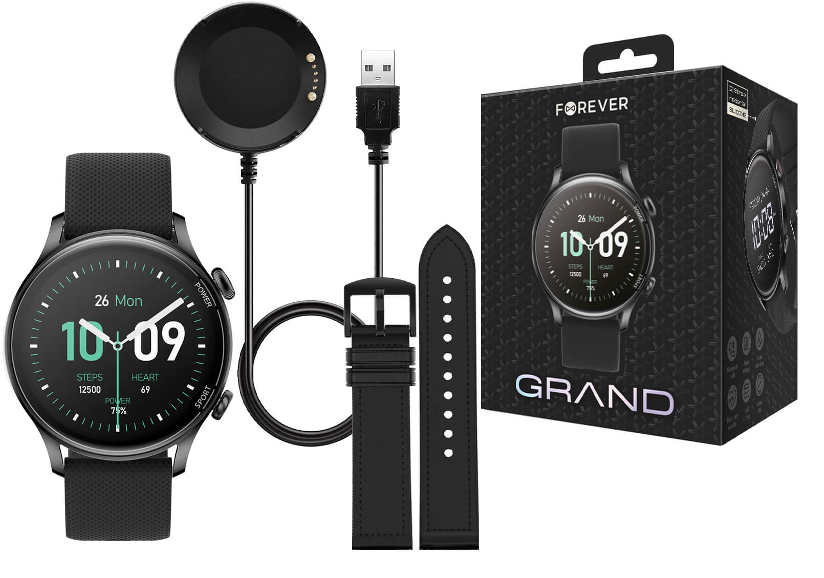 Forever Grand Smartwatch para Homens - Conteúdo da Embalagem