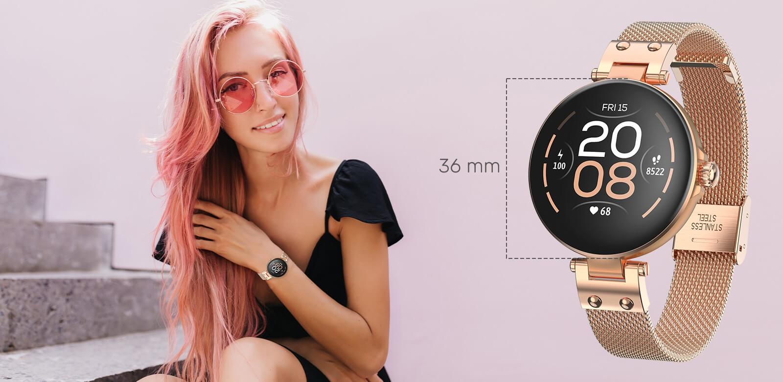 Smartwatch com um pequeno mostrador para mulheres