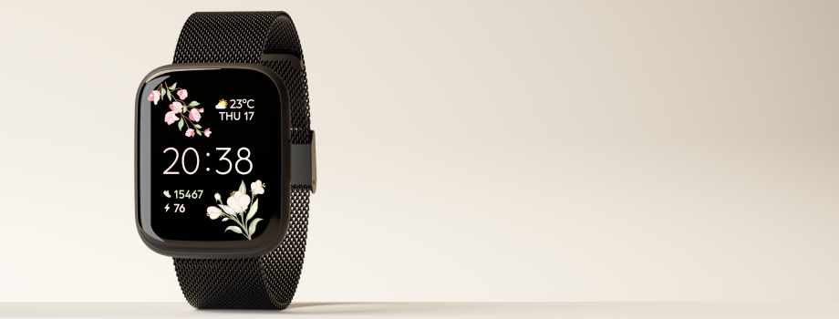 Comfortable women's smartwatch with a feminine square shape.