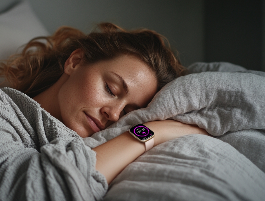 Woman sleeping in Forevigo 4 smartwatch.