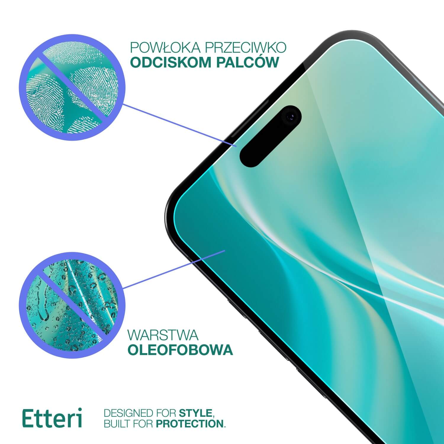 Etteri szkło hybrydowe, 0.27mm powłowa oleofobowa, twardość 7H, amortyzacja